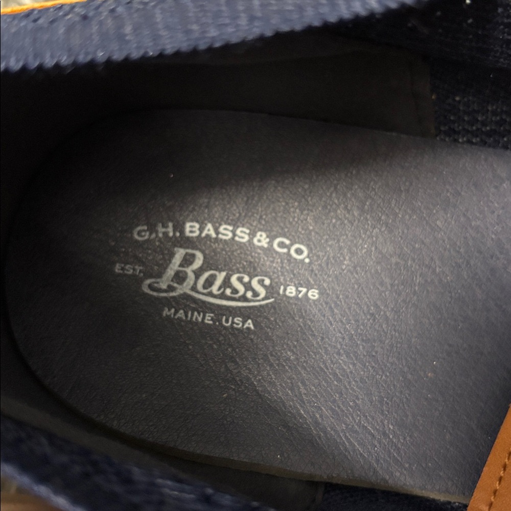 NWT G H Bass & Co Navy Knit Mesh Woven Sneakers Shoes Tan Brown Oxford Men’s 13 - Picture 2 of 16